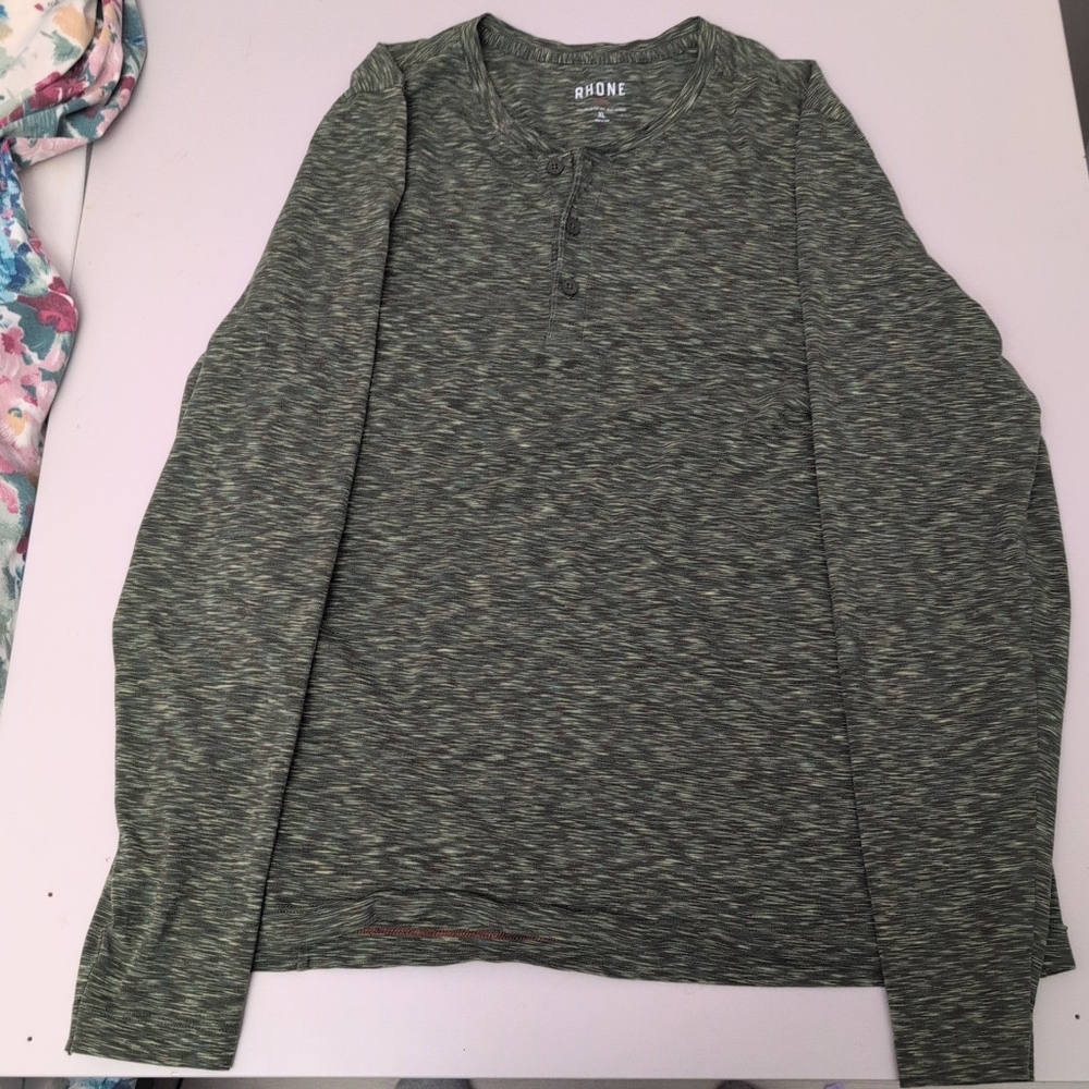 Rhone Performance Green Long Sleeve Henley Shirt